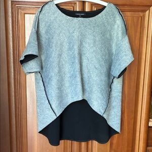 Marissa Webb artsy gray faux fur boxy high low short sleeve top medium